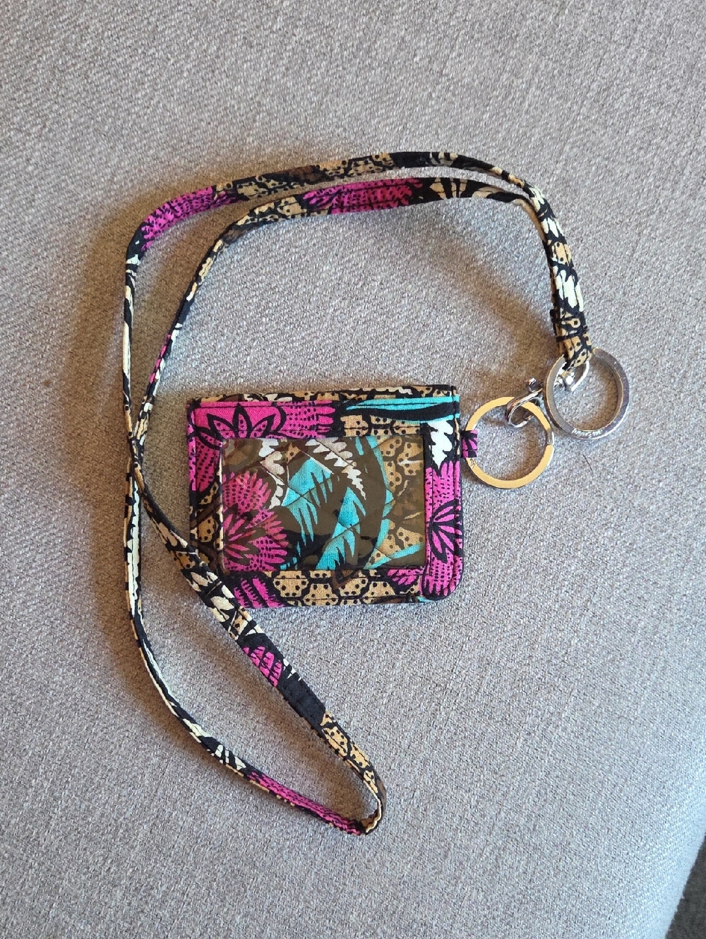 Floral Quilted Lanyard ID Holder in Pink, Turquoise, Black